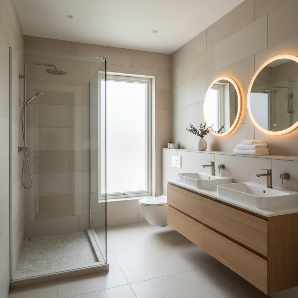 Modernisiertes Bad mit neuer Dusche und Waschtisch